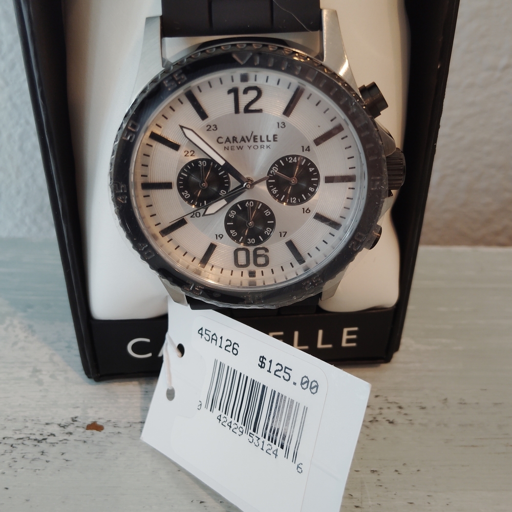 Caravelle Model By Bulova Men's Chronograph Watch Black and Silver - Picture 3 of 4